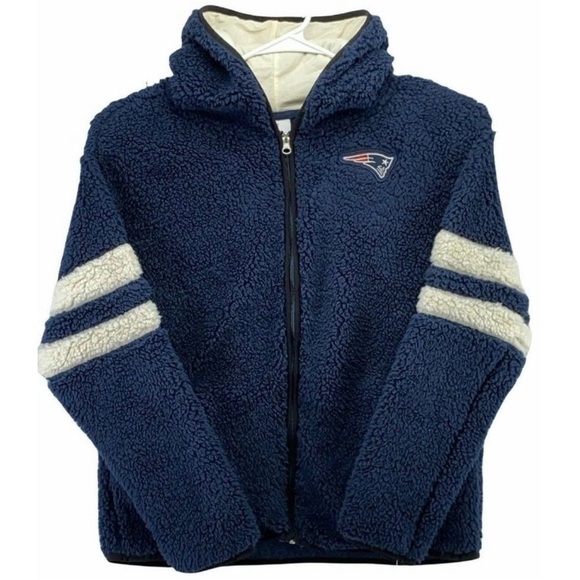 NWT NFL Teen Apparel New England Patriots Sherpa Zip Up Hooded Jacket - Picture 1 of 7